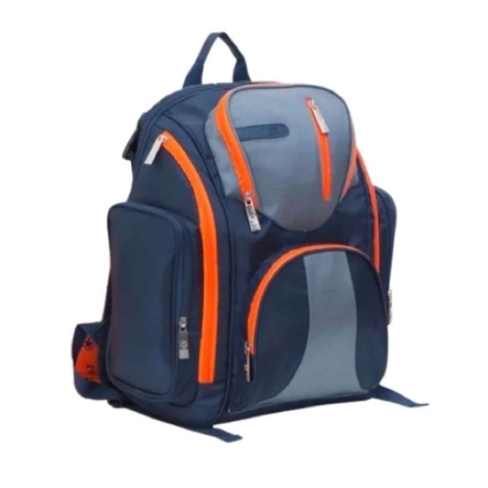 J is for Jeep Navy Blue & Orange Multipocket Diaper Bag Backpack